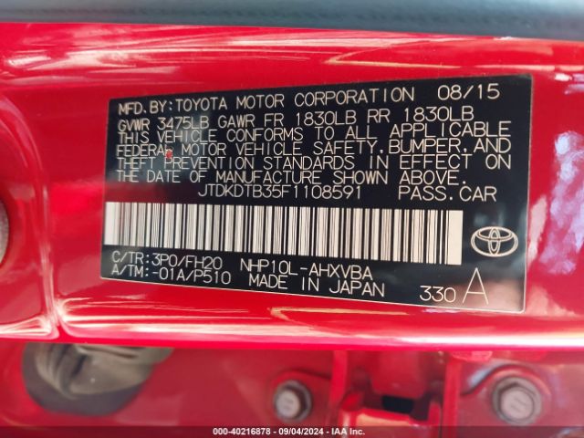JTDKDTB35F1108591 Toyota Prius C One