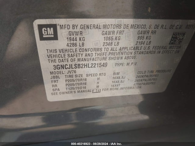Chevrolet Trax Lt 2017 3GNCJLSB2HL221549 Image 9