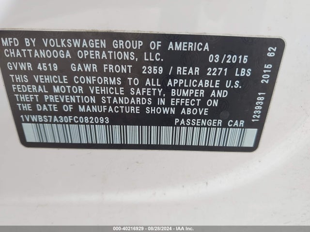 1VWBS7A30FC082093 Volkswagen Passat 1.8t Sport