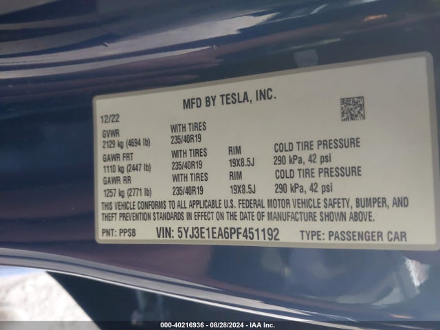 2023 TESLA MODEL 3 5YJ3E1EA6PF451192 Photo 8
