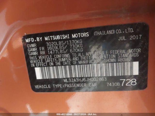 ML32A3HJ6JH002863 Mitsubishi MIRAGE ES