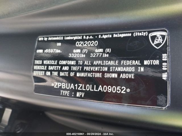 ZPBUA1ZL0LLA09052 Lamborghini Urus
