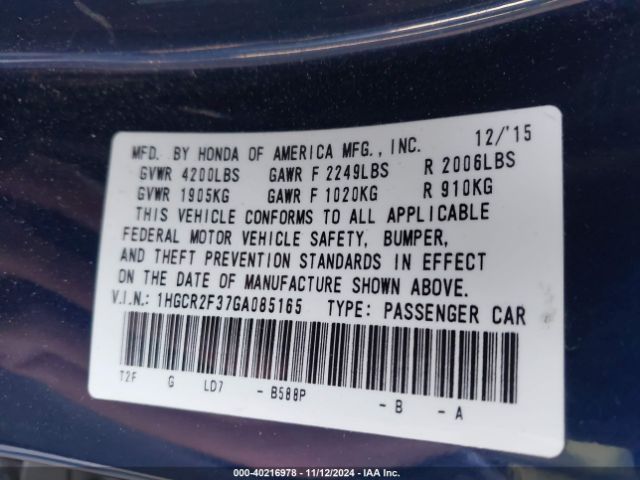 1HGCR2F37GA085165 Honda ACCORD LX