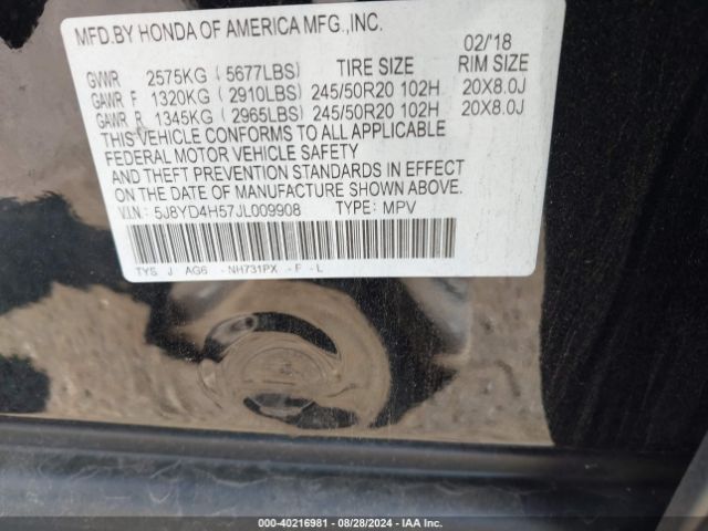 5J8YD4H57JL009908 Acura Mdx Technology Package   Acurawatch Plus Pkg