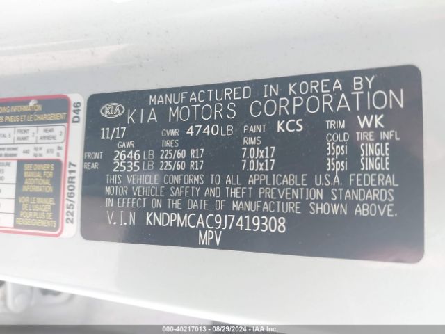 KNDPMCAC9J7419308 KIA Sportage Lx