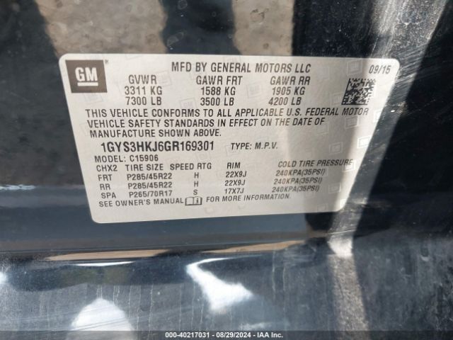 1GYS3HKJ6GR169301 Cadillac Escalade Esv Luxury Collection