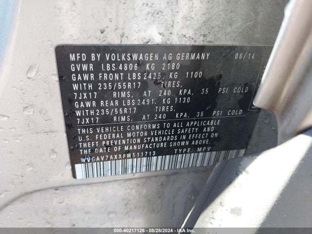 WVGAV7AXXFW511713 Volkswagen TIGUAN SE