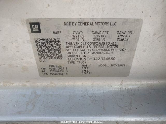 1GCVKNEH3JZ334550 Chevrolet Silverado 1500 Wt