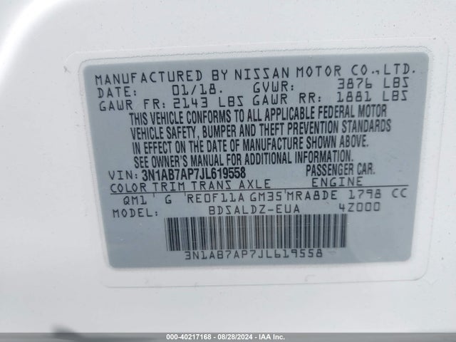 3N1AB7AP7JL619558 Nissan Sentra S/sl/sr/sv