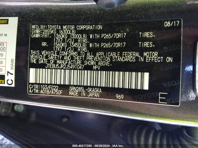 Toyota 4runner Trd Off Road 2018 JTEBU5JR2J5491047 Image 9