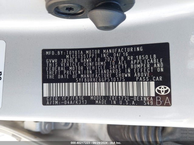 Toyota COROLLA LE 2016 5YFBURHE6GP510175 Image 9