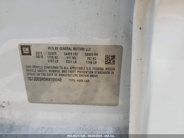 Chevrolet Sonic Lt Auto 2017 1G1JD5SH5H4109348 Image 9