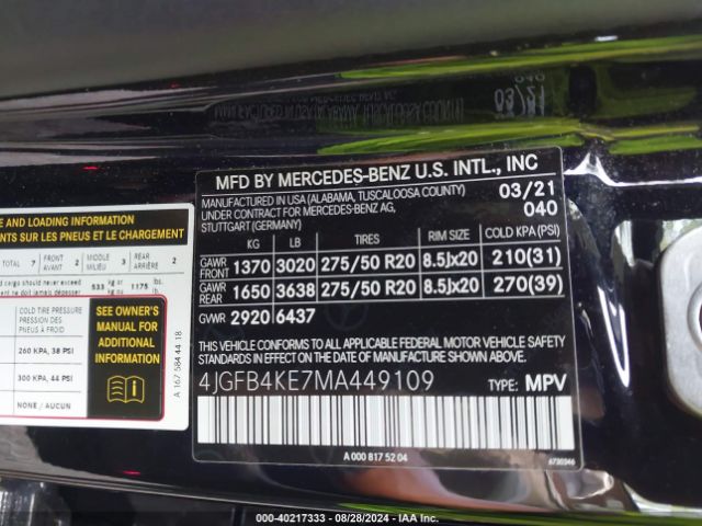 4JGFB4KE7MA449109 Mercedes-Benz Gle 350 4matic