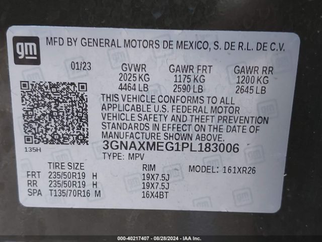 3GNAXMEG1PL183006 Chevrolet Equinox Fwd Rs