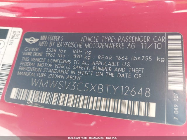 2011 MINI COOPER S WMWSV3C5XBTY12648 Photo 8