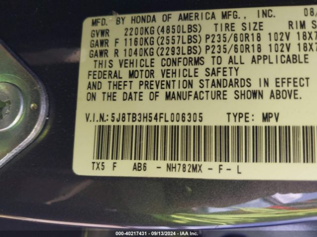 5J8TB3H54FL006305 Acura RDX
