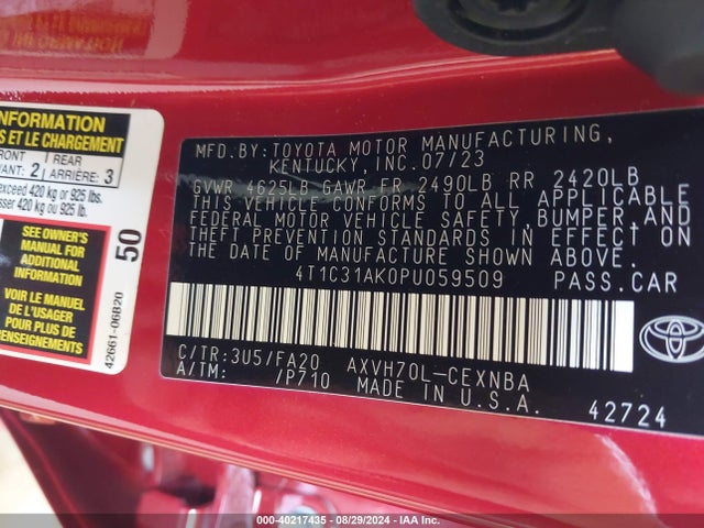 Toyota Camry Le Hybrid 2023 4T1C31AK0PU059509 Image 9