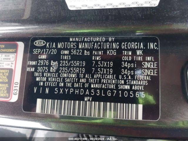 5XYPHDA53LG710565 KIA Sorento 3.3l Ex