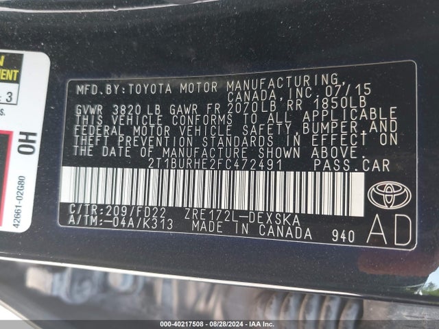 Toyota Corolla S Plus 2015 2T1BURHE2FC472491 Image 9