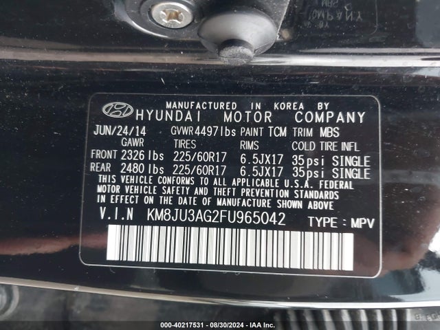 Hyundai TUCSON SE 2015 KM8JU3AG2FU965042 Image 9