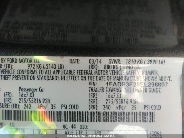 Ford FOCUS SE 2014 1FADP3F25EL298807 Image 9
