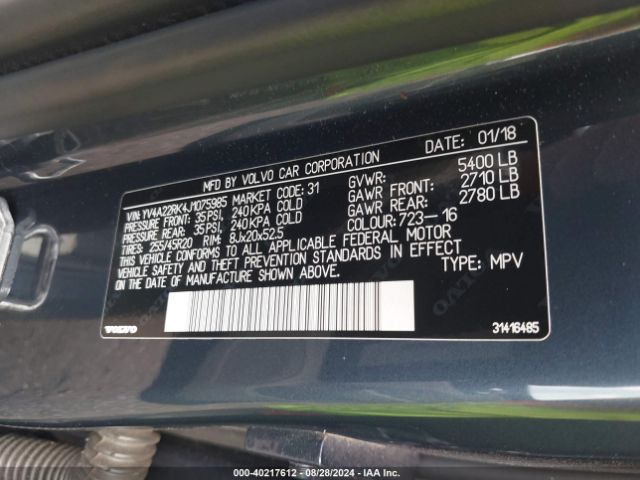 YV4A22RK4J1075985 Volvo Xc60 T6 Momentum