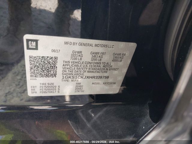 1GKS1CKJXHR339759 GMC YUKON DENALI