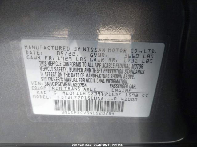 3N1CP5CV5NL520754 Nissan Kicks Sv Xtronic Cvt