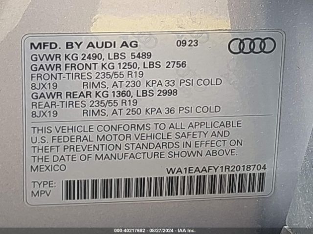 WA1EAAFY1R2018704 Audi Q5 Premium Plus 45 Tfsi S Line Quattro