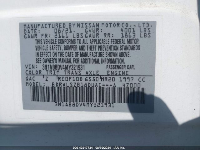 3N1AB8DV4MY321931 Nissan Sentra Sr Xtronic Cvt