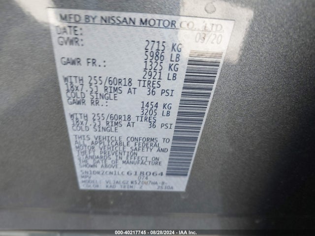 Nissan Pathfinder Sl 2wd 2020 5N1DR2CN1LC618064 Image 9
