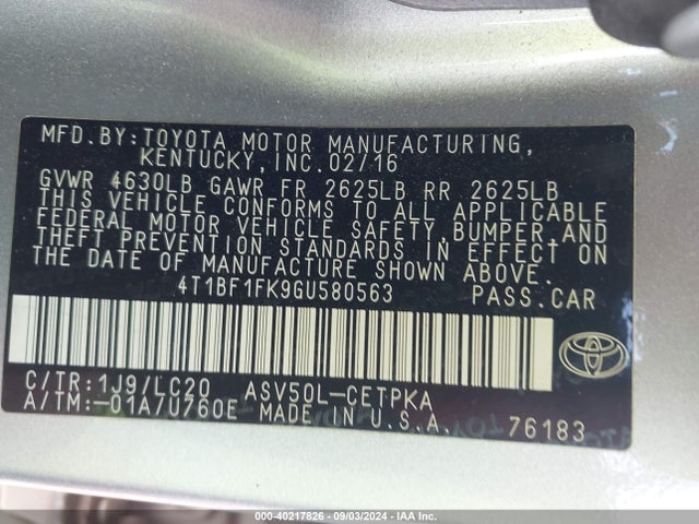 Toyota CAMRY XSE 2016 4T1BF1FK9GU580563 Image 8