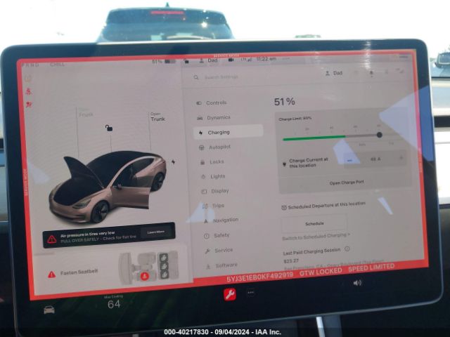 5YJ3E1EB0KF492919 Tesla Model 3 Long Range/performance