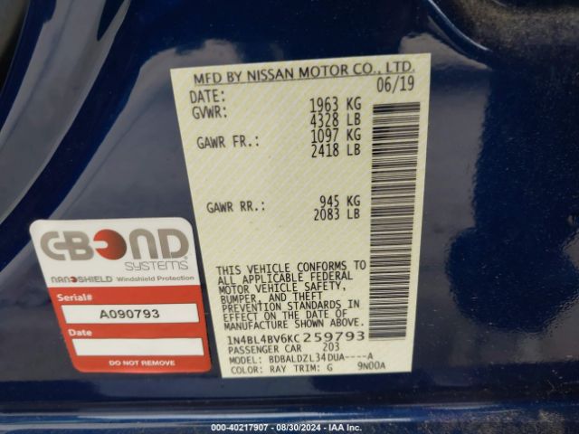 1N4BL4BV6KC259793 Nissan Altima 2.5 S
