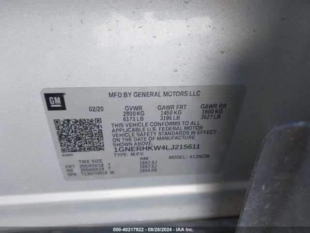 1GNERHKW4LJ215611 Chevrolet Traverse Fwd Lt Leather
