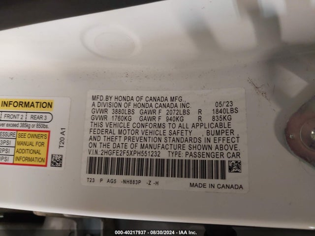 Honda Civic Sport 2023 2HGFE2F5XPH551232 Image 9