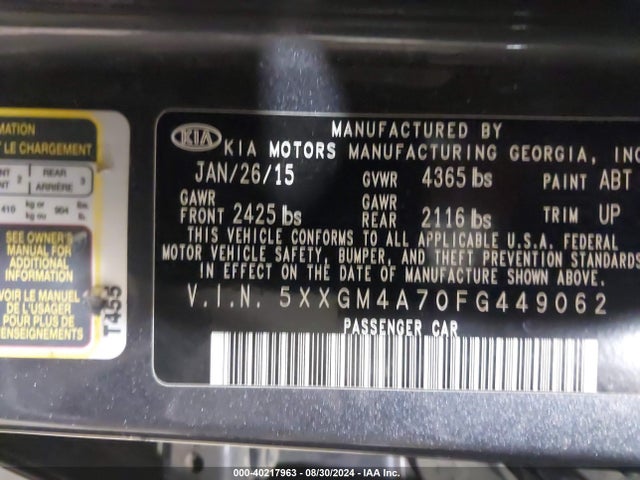 KIA Optima Lx 2015 5XXGM4A70FG449062 Image 9