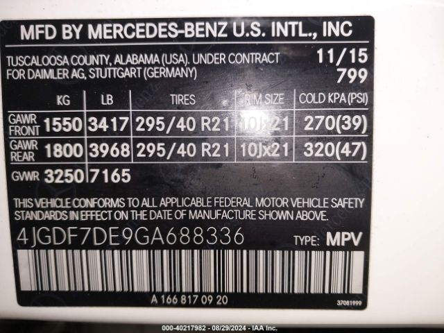 4JGDF7DE9GA688336 Mercedes-Benz Gl 550 4matic