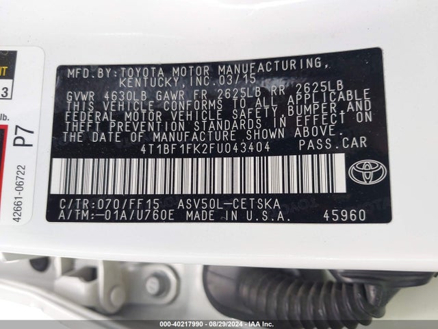 Toyota CAMRY SE 2015 4T1BF1FK2FU043404 Image 9