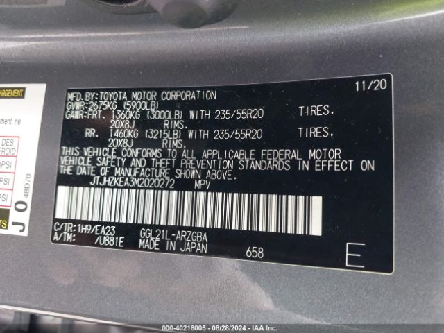 JTJHZKEA3M2020272 Lexus Rx 350l