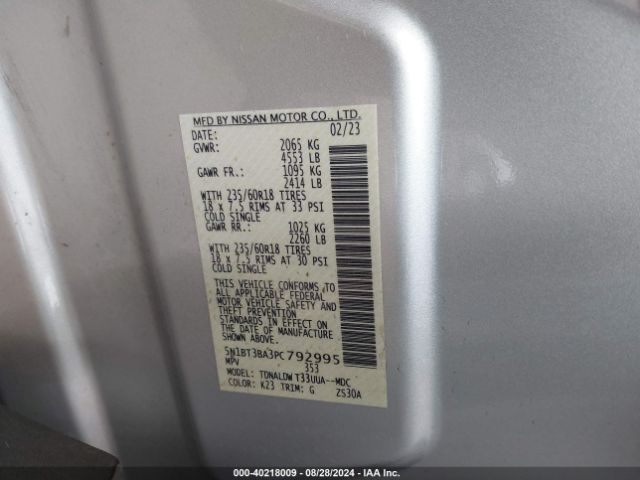 5N1BT3BA3PC792995 Nissan Rogue Sv Fwd
