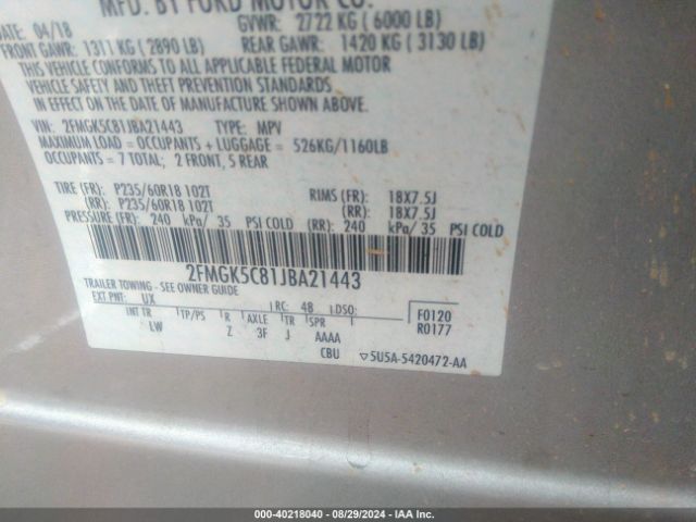 2FMGK5C81JBA21443 Ford FLEX SEL