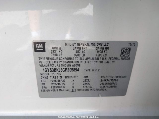 1GYS3BKJ3GR205894 Cadillac Escalade Luxury Collection