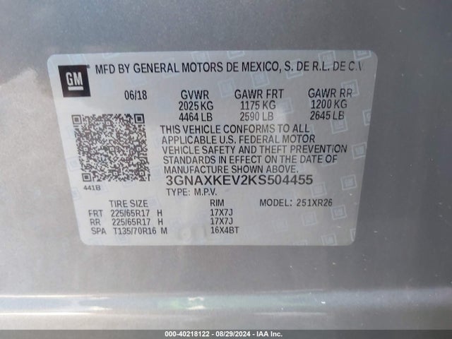Chevrolet EQUINOX LT 2019 3GNAXKEV2KS504455 Image 9