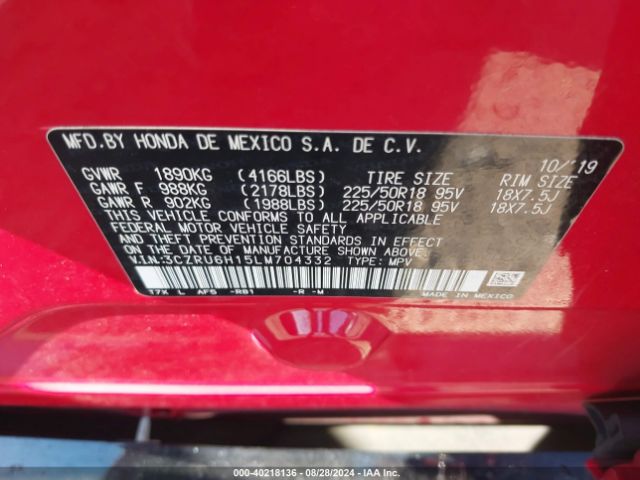 3CZRU6H15LM704332 Honda Hr-v Awd Sport