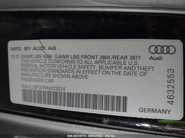 WAUL2BF2XNN023224 Audi A6 Premium Plus 55 Tfsi Quattro S Tronic