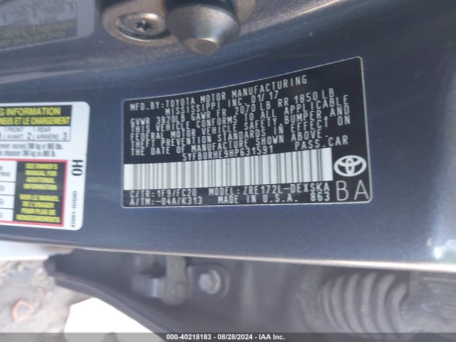 Toyota COROLLA SE 2017 5YFBURHE9HP631591 Image 9