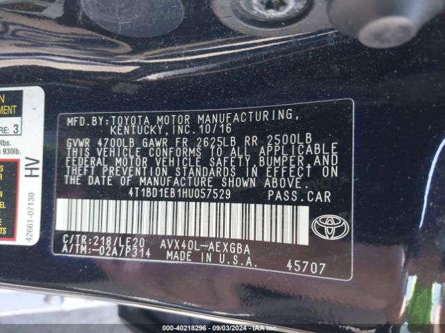 4T1BD1EB1HU057529 Toyota Avalon Hybrid Xle Premium