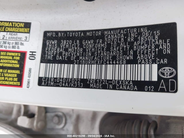 Toyota Corolla S Plus 2015 2T1BURHEXFC444468 Image 9