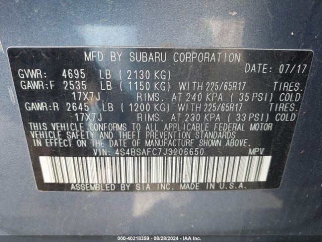4S4BSAFC7J3206650 Subaru Outback 2.5i Premium